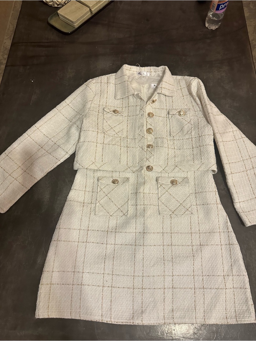 Cream Tweed Mini Dress with Matching Jacket